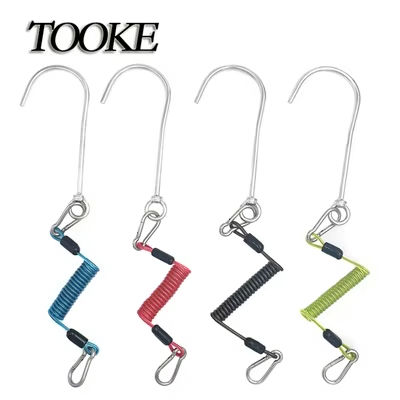 Anti Slip Diving Accessories Stainless Steel Single Reef Hook With Spring Coiled Lanyard